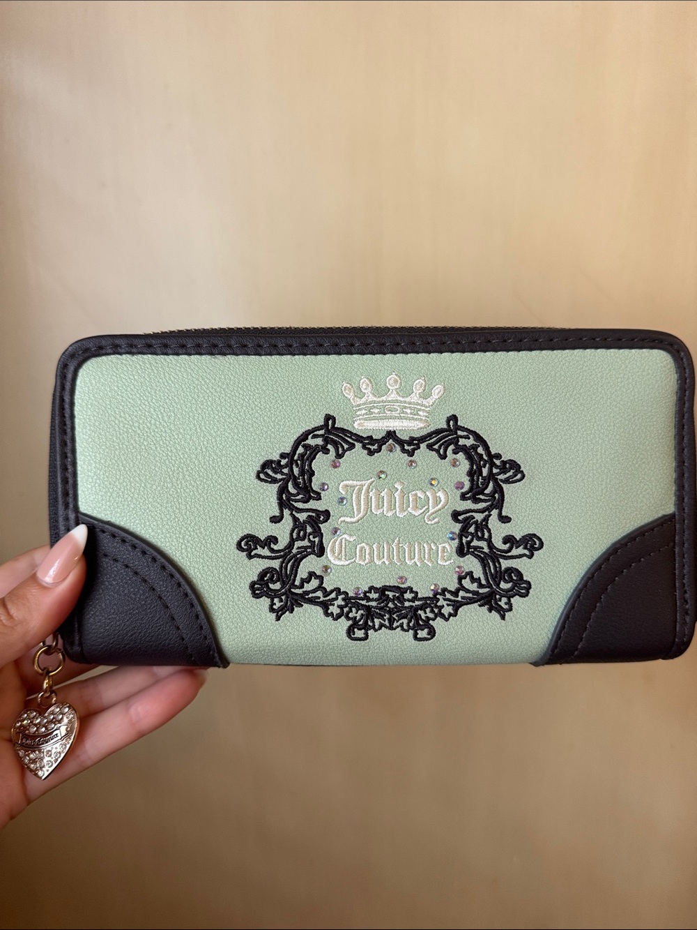 Juicy Couture Mint Green and Black Zip-Around Wallet